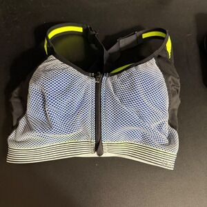 Victoria's Secret VSX Sport Bra Womens 32D Blue Neon Zip Front High Impact‎